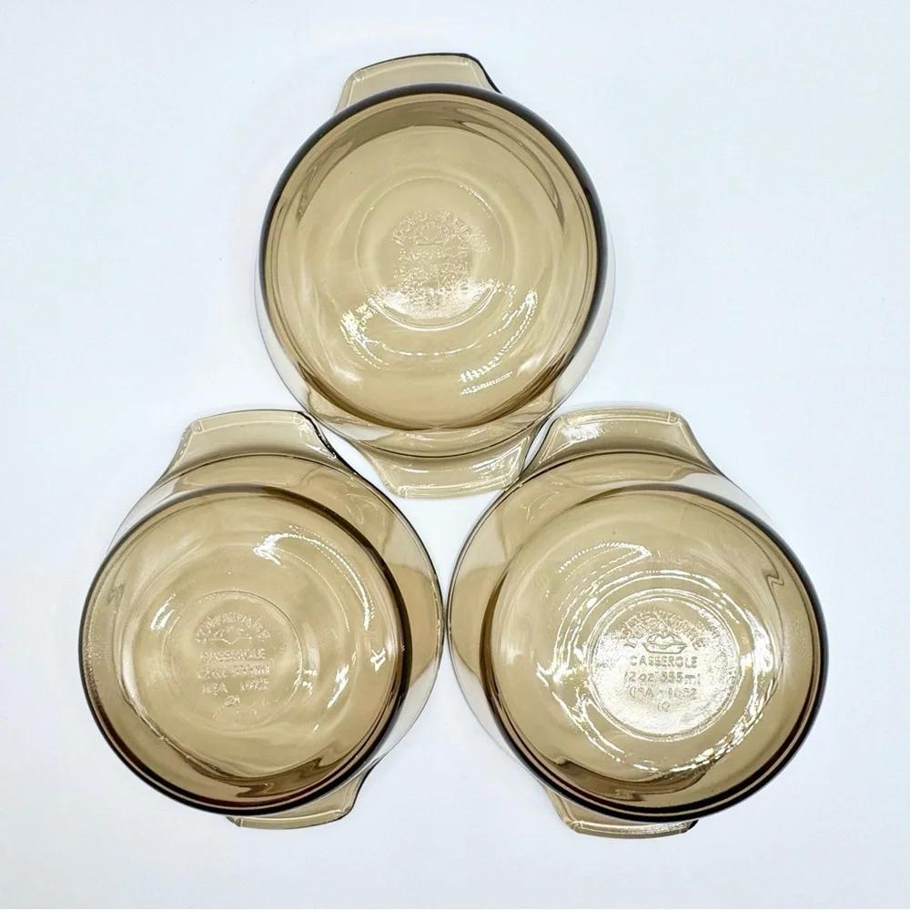 Set Of 3 Lovenware 12oz Casserole Dishes #1072, Smoky Amber Ovenware Bowls EUC